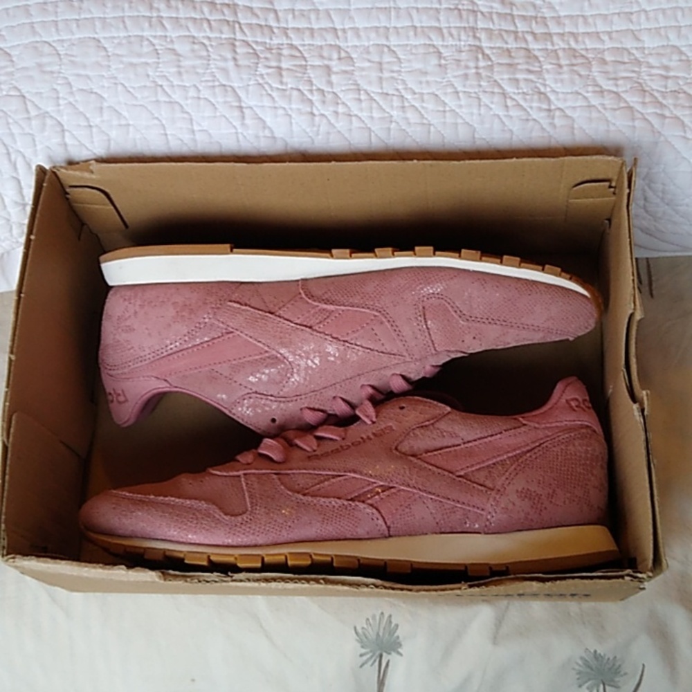 💗Reebok Clean Exotics Leather Classic Trainers Shoes. Women's 8.5 Sandy Rose - Picture 13 of 14